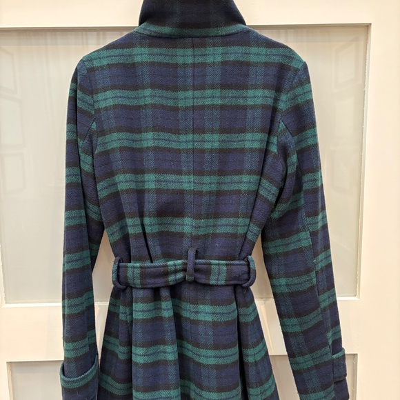 XS CoffeeShop Blue and Green Plaid Tartan Jacket with Belt - Picture 3 of 5